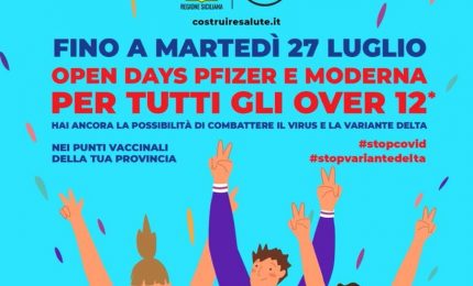 Vaccini, in Sicilia ‘Open days’ per gli over 12 fino al 27 luglio