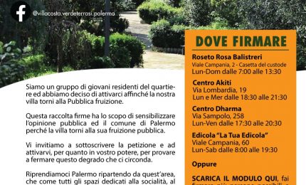 "Riprendiamoci Palermo: una raccolta di firme per la riapertura di Villa Costa verde Terrasi"