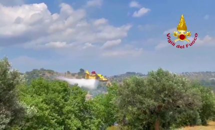 Incendi boschivi nel crotonese, canadair in azione